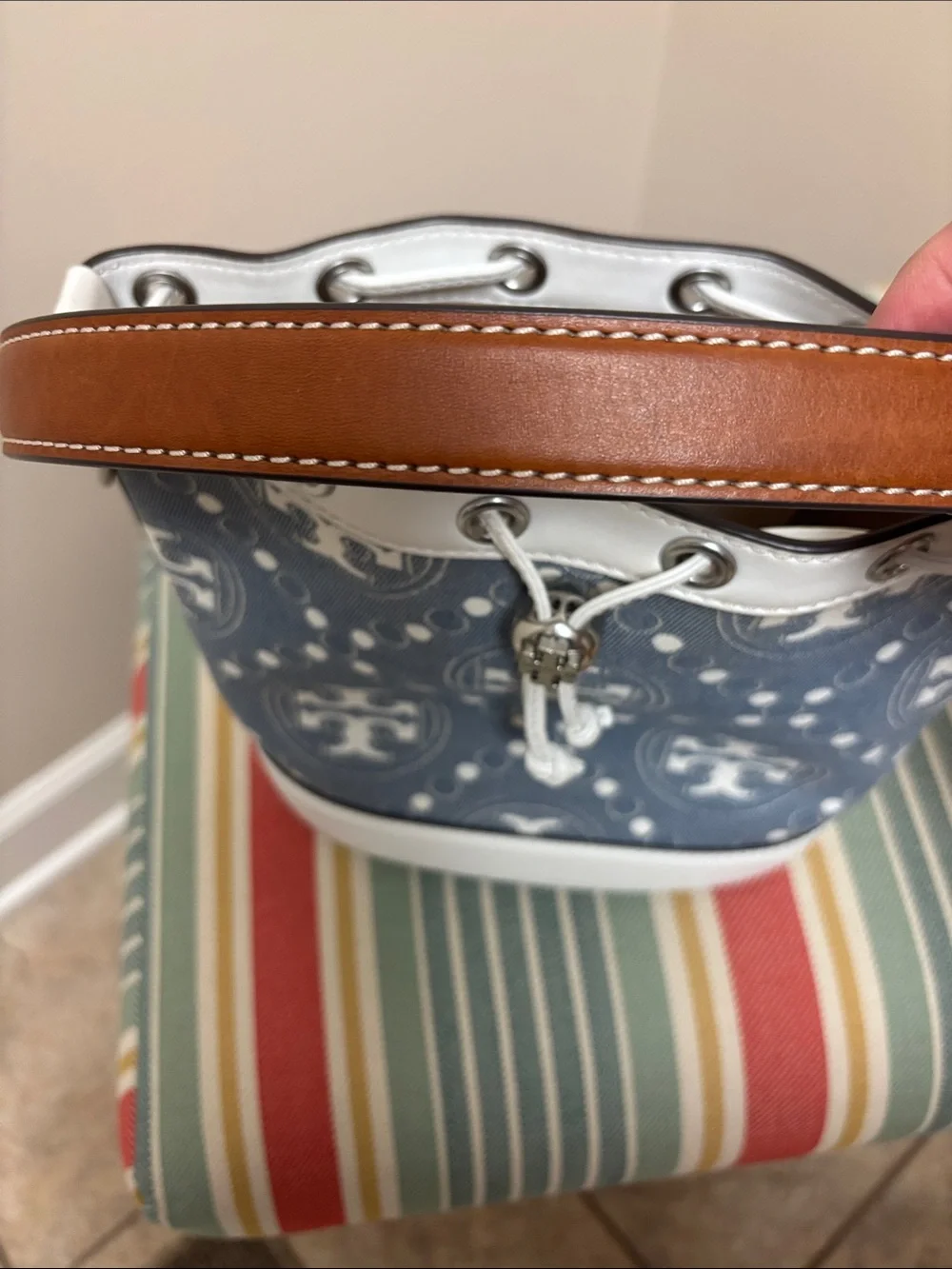 Tory Burch T Monogram Denim Bucket Bag